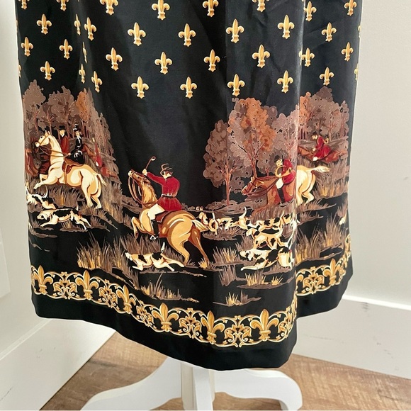 Vintage 90's Leslie Fay Equestrian Print Old Money Midi Length Skirt Size 14 - Picture 2 of 7